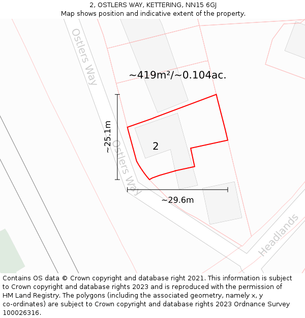 2, OSTLERS WAY, KETTERING, NN15 6GJ: Plot and title map