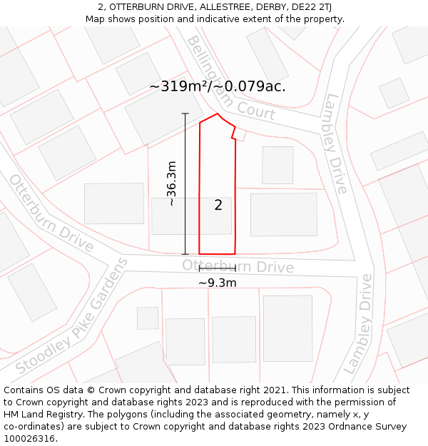 2, OTTERBURN DRIVE, ALLESTREE, DERBY, DE22 2TJ: Plot and title map