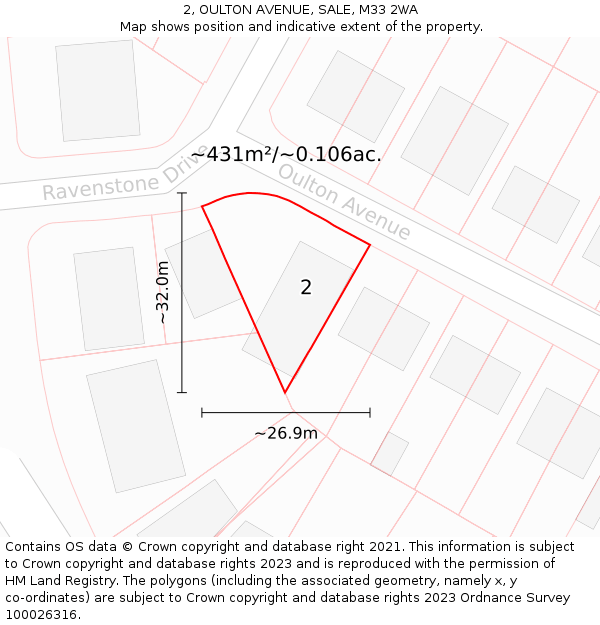2, OULTON AVENUE, SALE, M33 2WA: Plot and title map