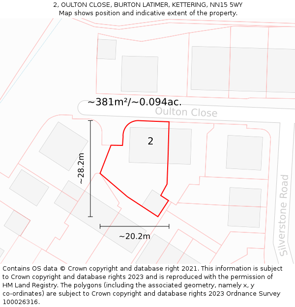2, OULTON CLOSE, BURTON LATIMER, KETTERING, NN15 5WY: Plot and title map