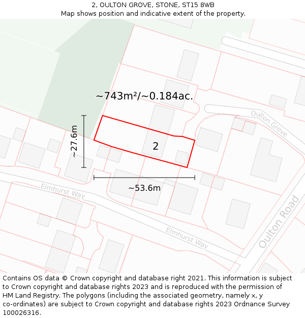 2, OULTON GROVE, STONE, ST15 8WB: Plot and title map