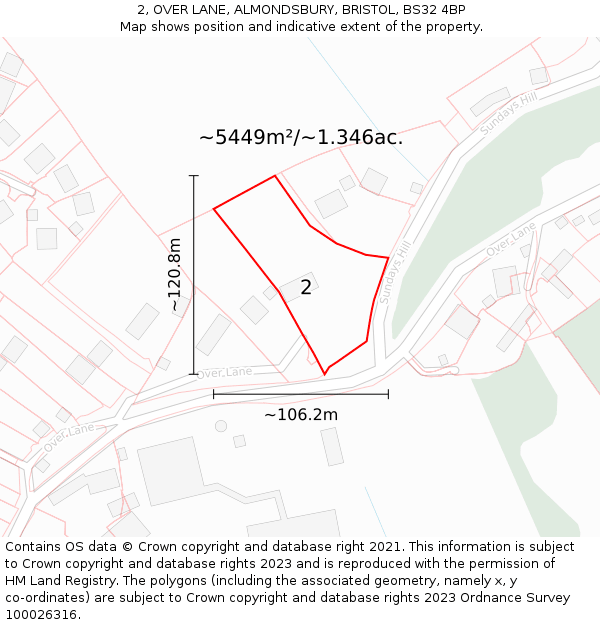 2, OVER LANE, ALMONDSBURY, BRISTOL, BS32 4BP: Plot and title map