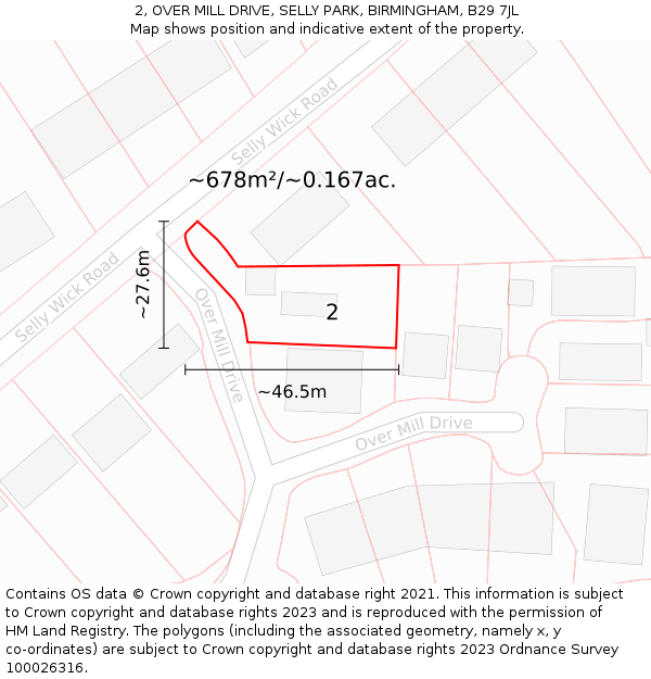 2, OVER MILL DRIVE, SELLY PARK, BIRMINGHAM, B29 7JL: Plot and title map