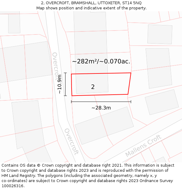 2, OVERCROFT, BRAMSHALL, UTTOXETER, ST14 5NQ: Plot and title map