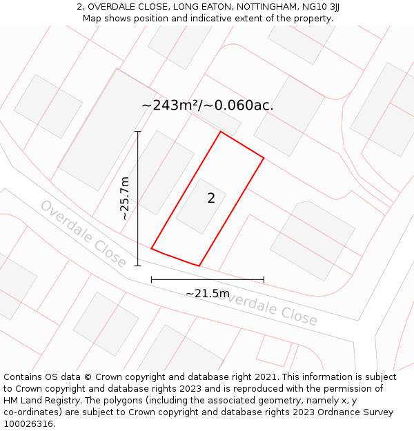 2, OVERDALE CLOSE, LONG EATON, NOTTINGHAM, NG10 3JJ: Plot and title map