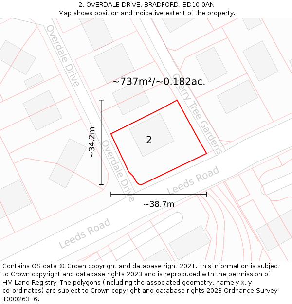 2, OVERDALE DRIVE, BRADFORD, BD10 0AN: Plot and title map
