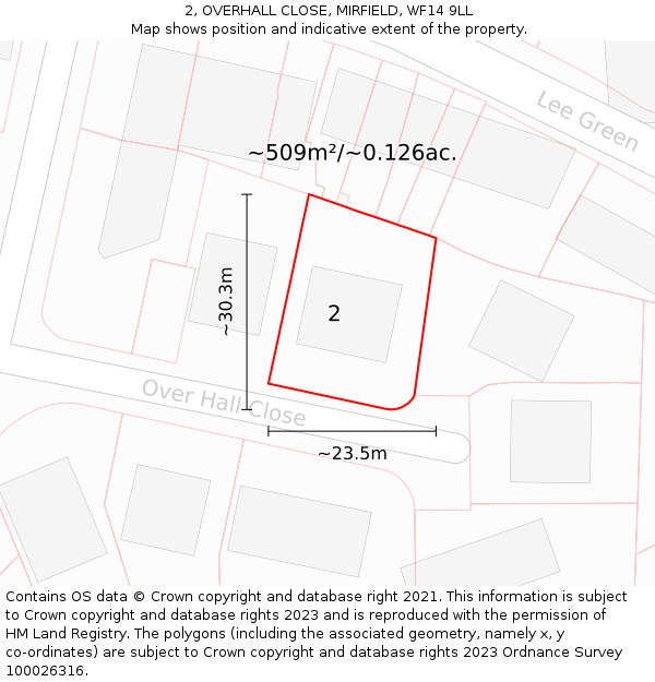 2, OVERHALL CLOSE, MIRFIELD, WF14 9LL: Plot and title map