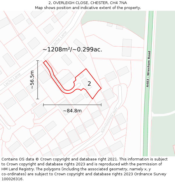 2, OVERLEIGH CLOSE, CHESTER, CH4 7NA: Plot and title map