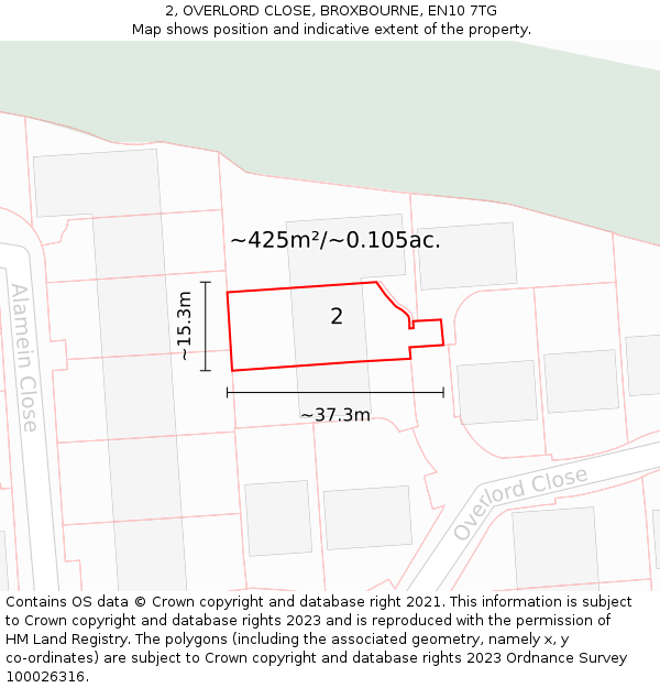2, OVERLORD CLOSE, BROXBOURNE, EN10 7TG: Plot and title map