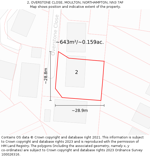 2, OVERSTONE CLOSE, MOULTON, NORTHAMPTON, NN3 7AF: Plot and title map
