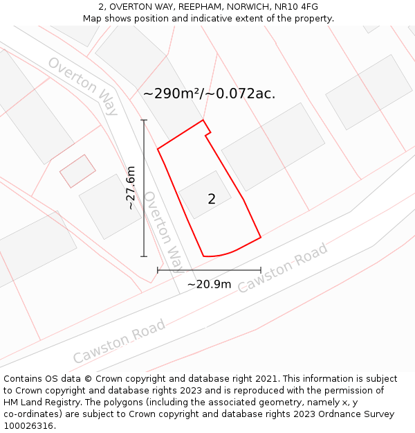 2, OVERTON WAY, REEPHAM, NORWICH, NR10 4FG: Plot and title map