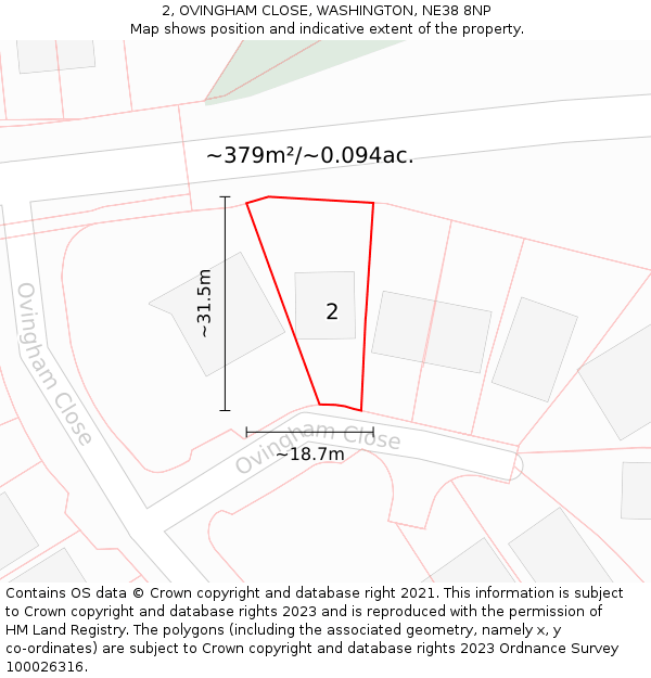 2, OVINGHAM CLOSE, WASHINGTON, NE38 8NP: Plot and title map