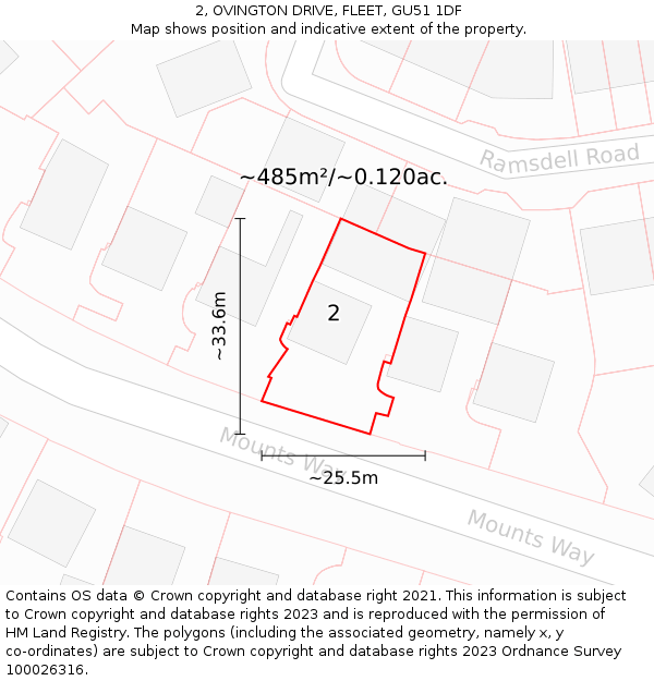 2, OVINGTON DRIVE, FLEET, GU51 1DF: Plot and title map