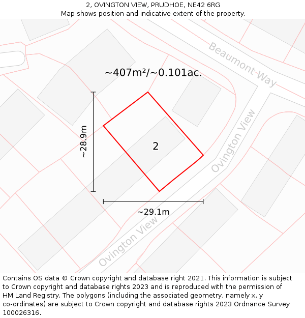 2, OVINGTON VIEW, PRUDHOE, NE42 6RG: Plot and title map
