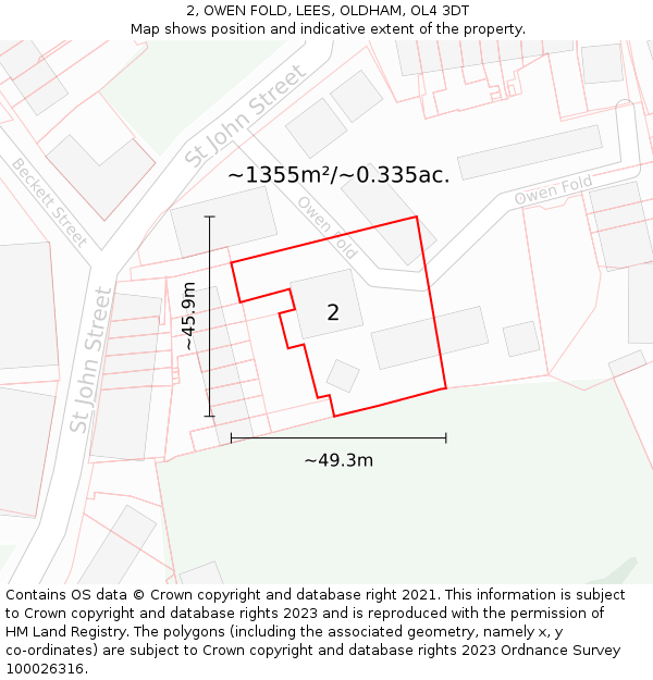 2, OWEN FOLD, LEES, OLDHAM, OL4 3DT: Plot and title map