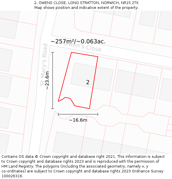 2, OWENS CLOSE, LONG STRATTON, NORWICH, NR15 2TX: Plot and title map
