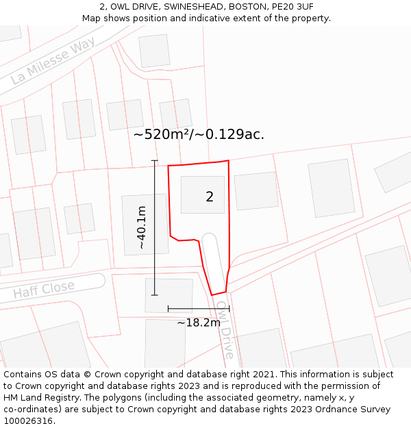 2, OWL DRIVE, SWINESHEAD, BOSTON, PE20 3UF: Plot and title map