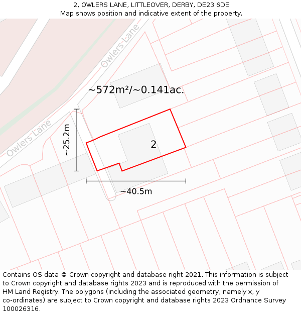 2, OWLERS LANE, LITTLEOVER, DERBY, DE23 6DE: Plot and title map