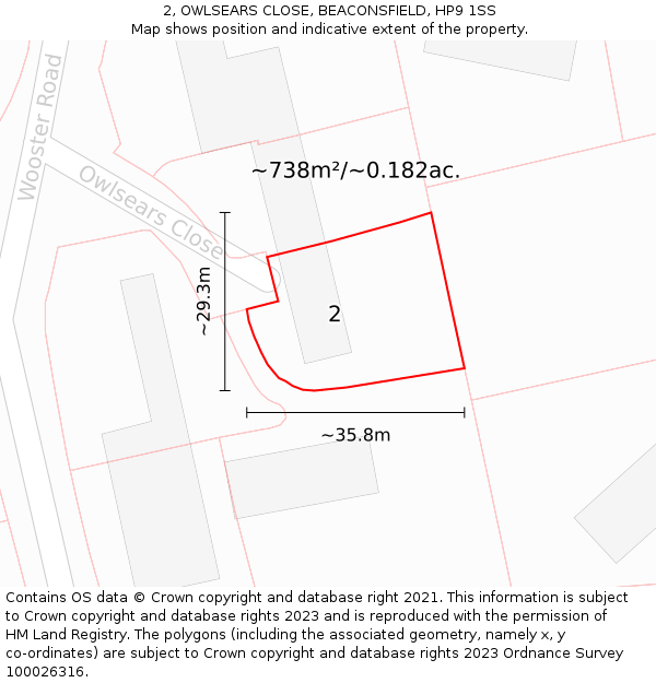 2, OWLSEARS CLOSE, BEACONSFIELD, HP9 1SS: Plot and title map