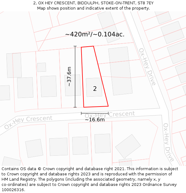 2, OX HEY CRESCENT, BIDDULPH, STOKE-ON-TRENT, ST8 7EY: Plot and title map