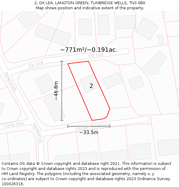 2, OX LEA, LANGTON GREEN, TUNBRIDGE WELLS, TN3 0BX: Plot and title map