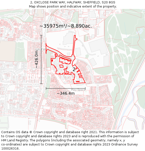 2, OXCLOSE PARK WAY, HALFWAY, SHEFFIELD, S20 8GS: Plot and title map
