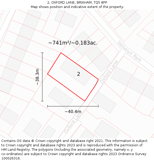 2, OXFORD LANE, BRIXHAM, TQ5 8PP: Plot and title map
