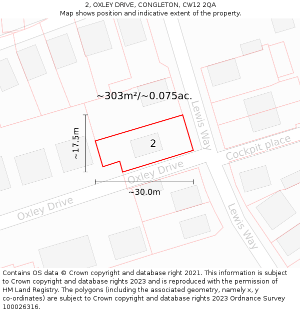 2, OXLEY DRIVE, CONGLETON, CW12 2QA: Plot and title map