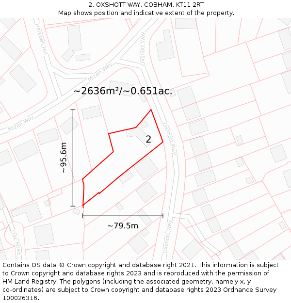 2, OXSHOTT WAY, COBHAM, KT11 2RT: Plot and title map