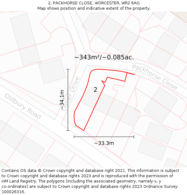 2, PACKHORSE CLOSE, WORCESTER, WR2 6AG: Plot and title map