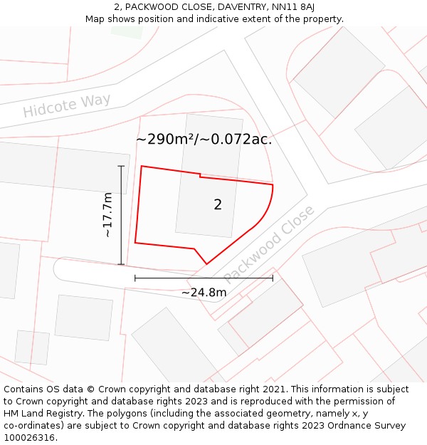 2, PACKWOOD CLOSE, DAVENTRY, NN11 8AJ: Plot and title map