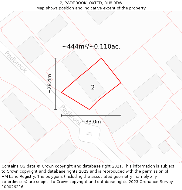 2, PADBROOK, OXTED, RH8 0DW: Plot and title map