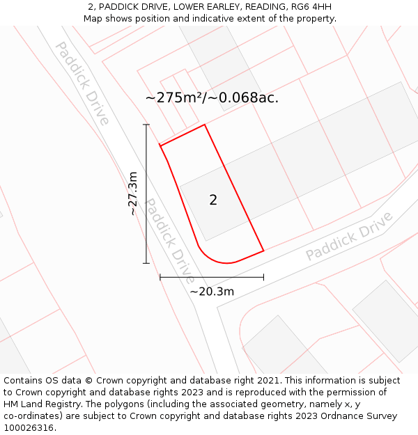 2, PADDICK DRIVE, LOWER EARLEY, READING, RG6 4HH: Plot and title map
