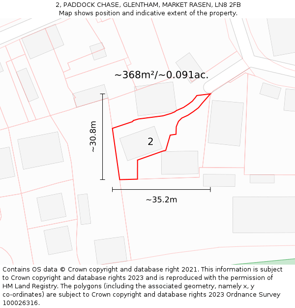 2, PADDOCK CHASE, GLENTHAM, MARKET RASEN, LN8 2FB: Plot and title map
