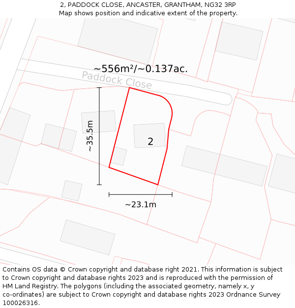 2, PADDOCK CLOSE, ANCASTER, GRANTHAM, NG32 3RP: Plot and title map