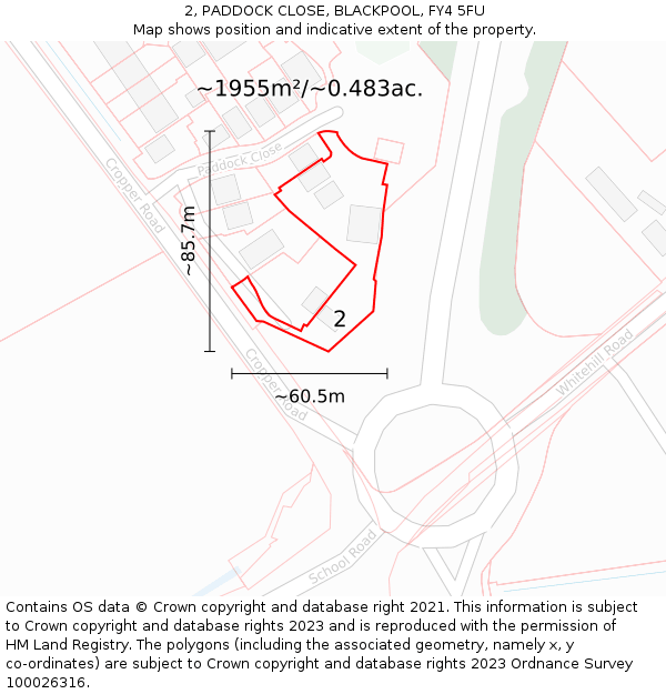 2, PADDOCK CLOSE, BLACKPOOL, FY4 5FU: Plot and title map