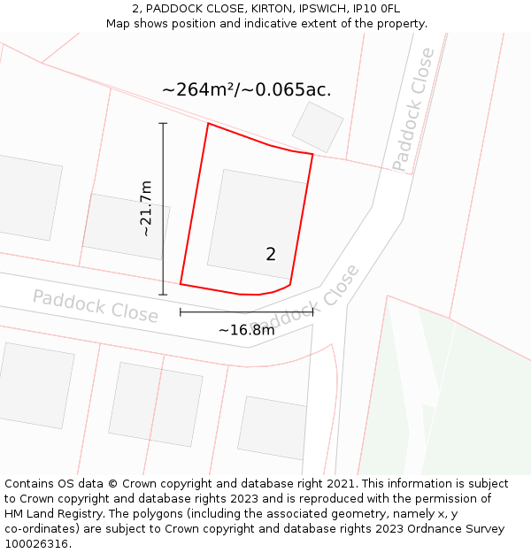 2, PADDOCK CLOSE, KIRTON, IPSWICH, IP10 0FL: Plot and title map