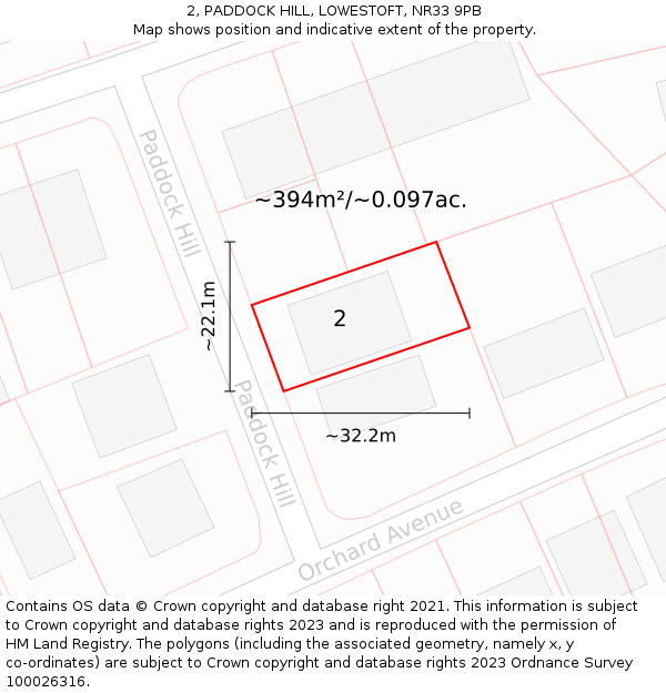 2, PADDOCK HILL, LOWESTOFT, NR33 9PB: Plot and title map