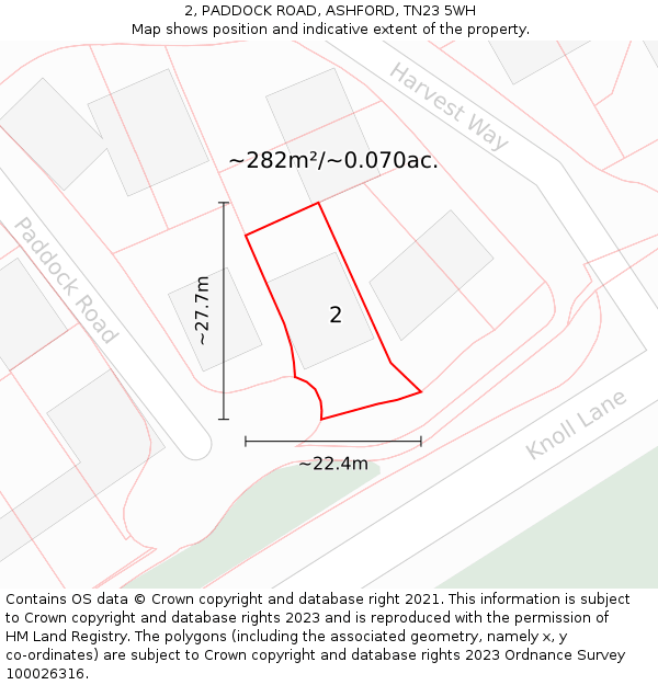 2, PADDOCK ROAD, ASHFORD, TN23 5WH: Plot and title map
