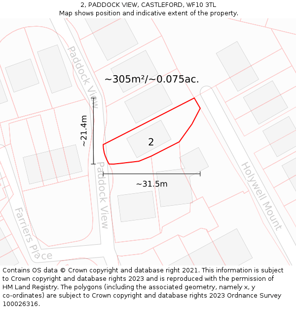 2, PADDOCK VIEW, CASTLEFORD, WF10 3TL: Plot and title map