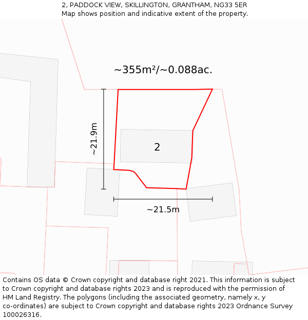 2, PADDOCK VIEW, SKILLINGTON, GRANTHAM, NG33 5ER: Plot and title map