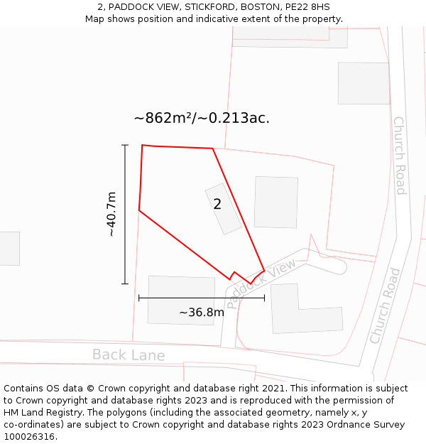 2, PADDOCK VIEW, STICKFORD, BOSTON, PE22 8HS: Plot and title map
