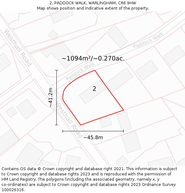 2, PADDOCK WALK, WARLINGHAM, CR6 9HW: Plot and title map