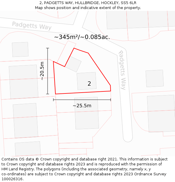 2, PADGETTS WAY, HULLBRIDGE, HOCKLEY, SS5 6LR: Plot and title map