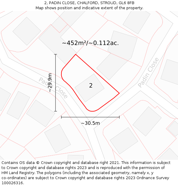 2, PADIN CLOSE, CHALFORD, STROUD, GL6 8FB: Plot and title map