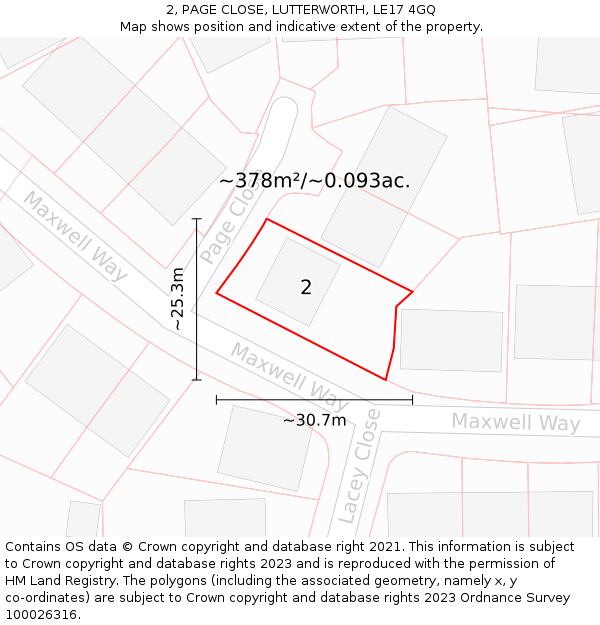 2, PAGE CLOSE, LUTTERWORTH, LE17 4GQ: Plot and title map