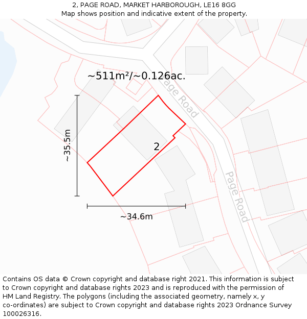 2, PAGE ROAD, MARKET HARBOROUGH, LE16 8GG: Plot and title map