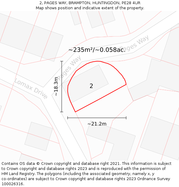 2, PAGES WAY, BRAMPTON, HUNTINGDON, PE28 4UR: Plot and title map
