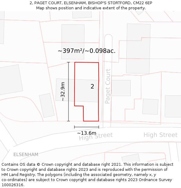 2, PAGET COURT, ELSENHAM, BISHOP'S STORTFORD, CM22 6EP: Plot and title map