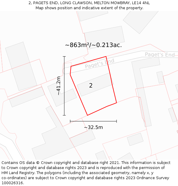 2, PAGETS END, LONG CLAWSON, MELTON MOWBRAY, LE14 4NL: Plot and title map